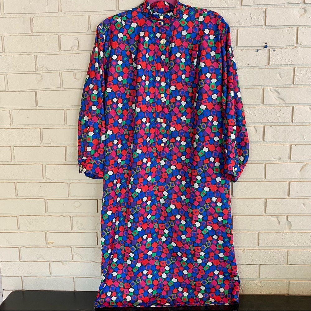 Ciao LTD Vintage 80s Geometric Mod Shift Dress Art To Wear Artsy Colorful Sz 12